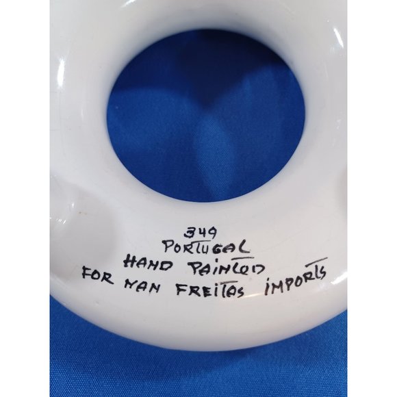 FOOTED PINK PURPLE FLORAL FLOWER RING VASE FROG POTTERY MADE IN PORTUGAL VINTAGE - Picture 6 of 6